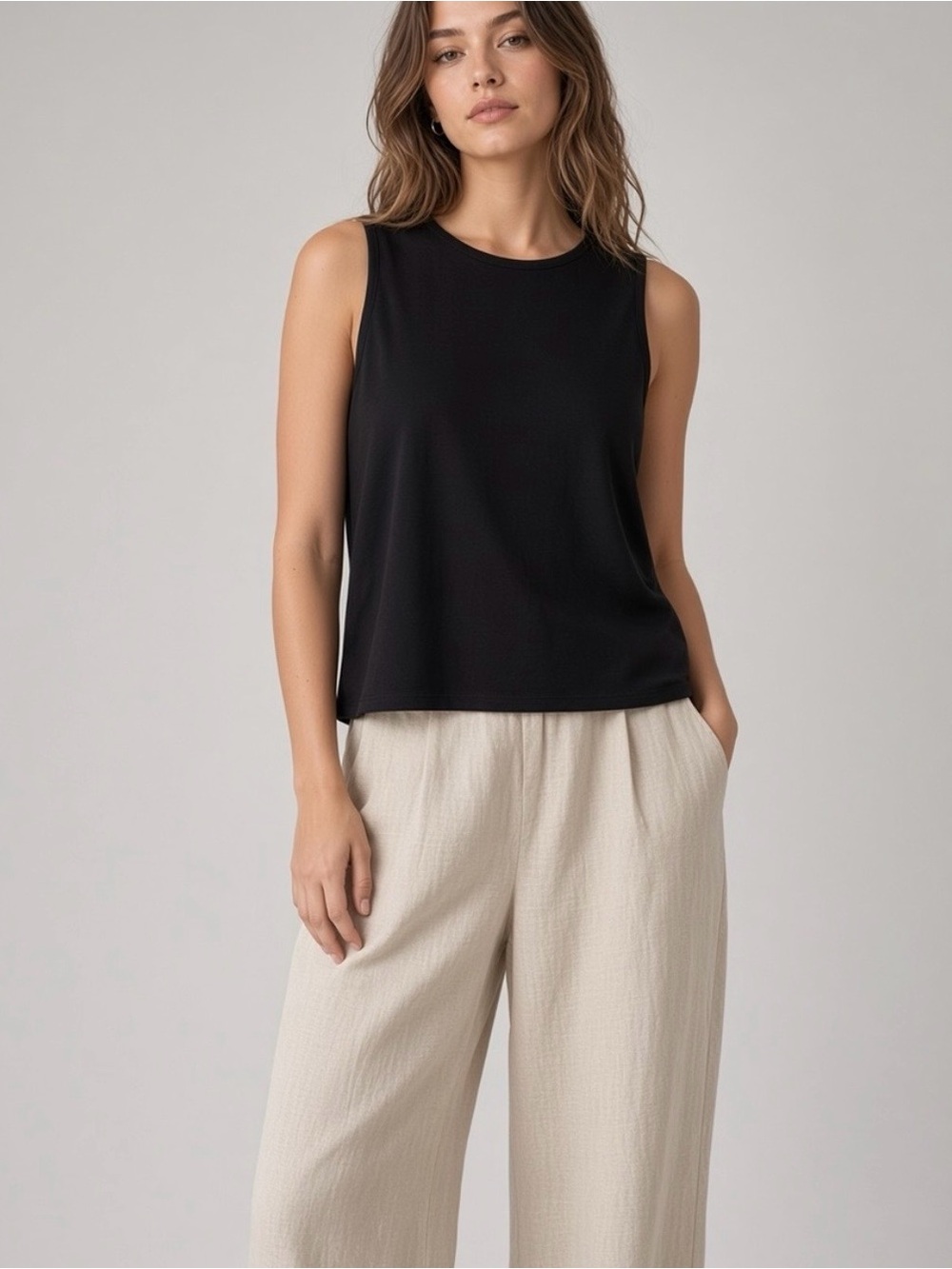 Eileen Fisher Black Sleeveless Crew Tank
